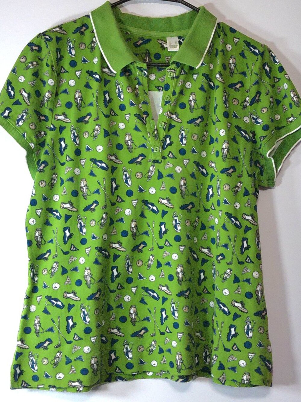 Liz Golf Women’s Polo Shirt XL Green Golf Print Short Sleeve Casual Top